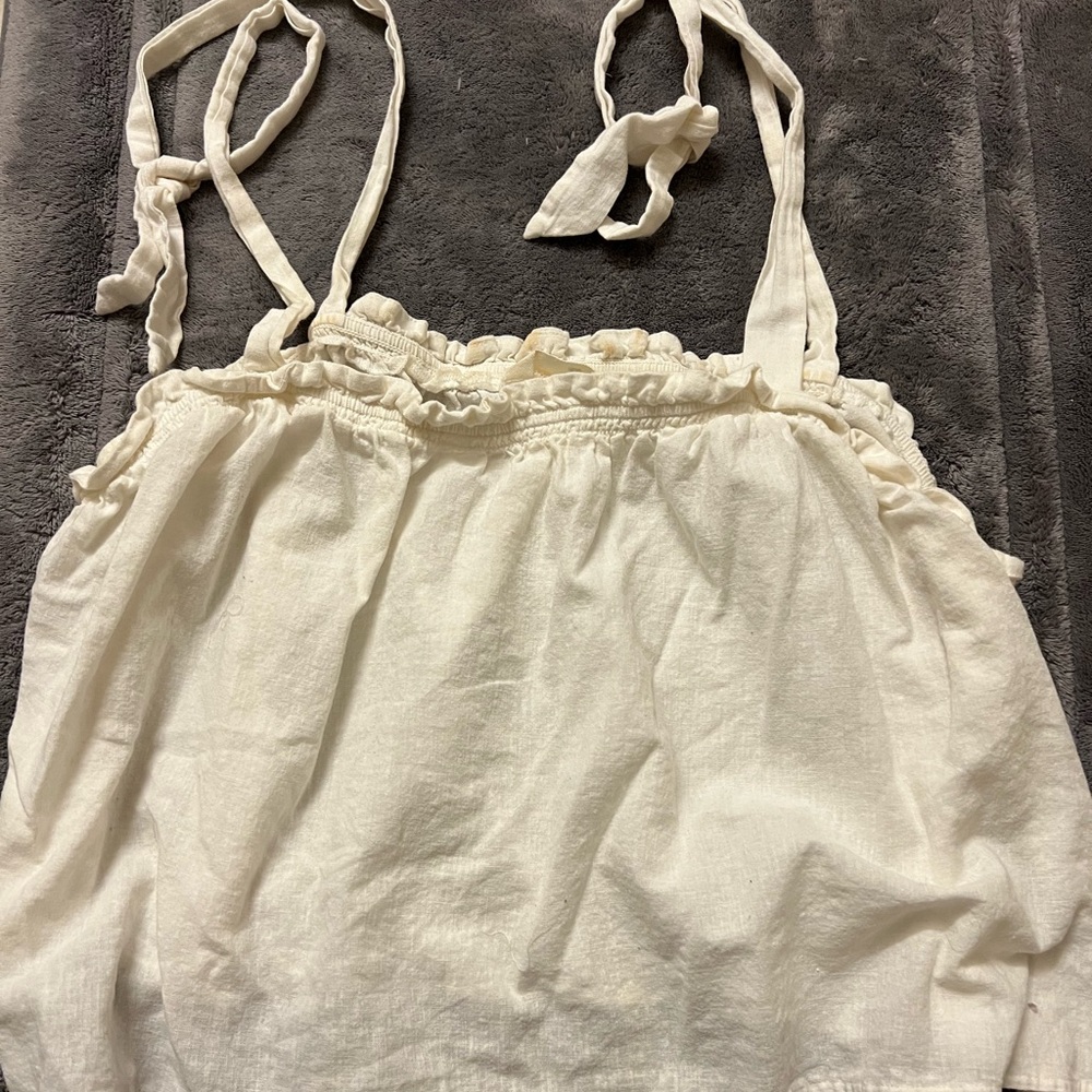 H&M Off-White Ruffled Tank Top